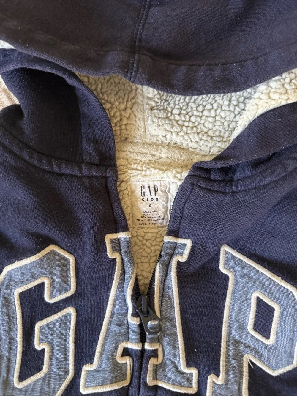 GAP Navy Sherpa-Lined Hooded Zip Sweatshirt 6-7Y